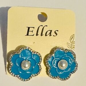 Ellas Blue Camellia Flower Earrings